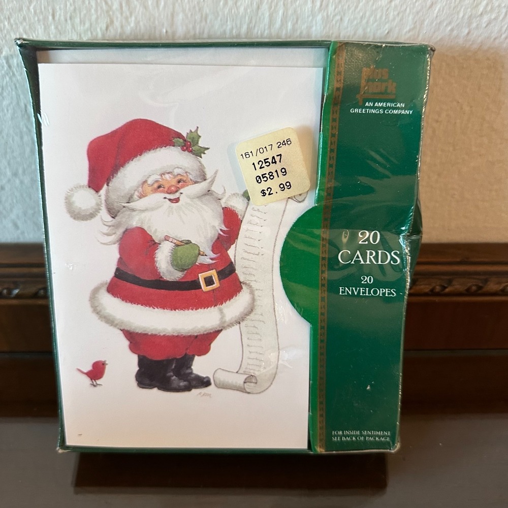 Vintage‎ Plus Mark Santa's Checking List Christmas Cards - Sealed Box of 20
